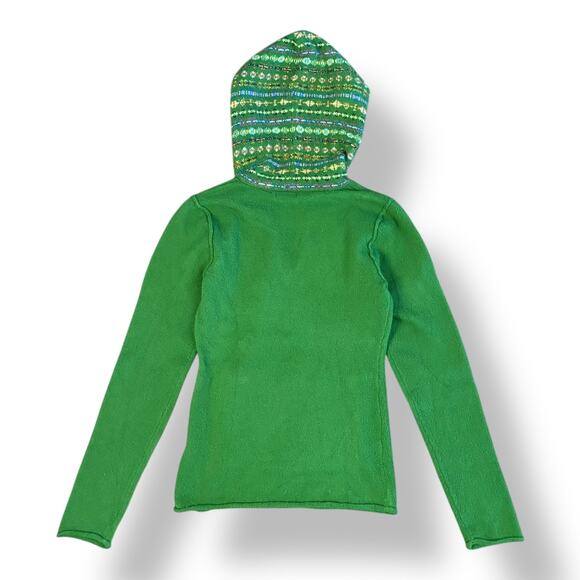 Energie Vintage Boho Hooded Sweater Juniors Size L Green Multicolor Hippie - Picture 5 of 6